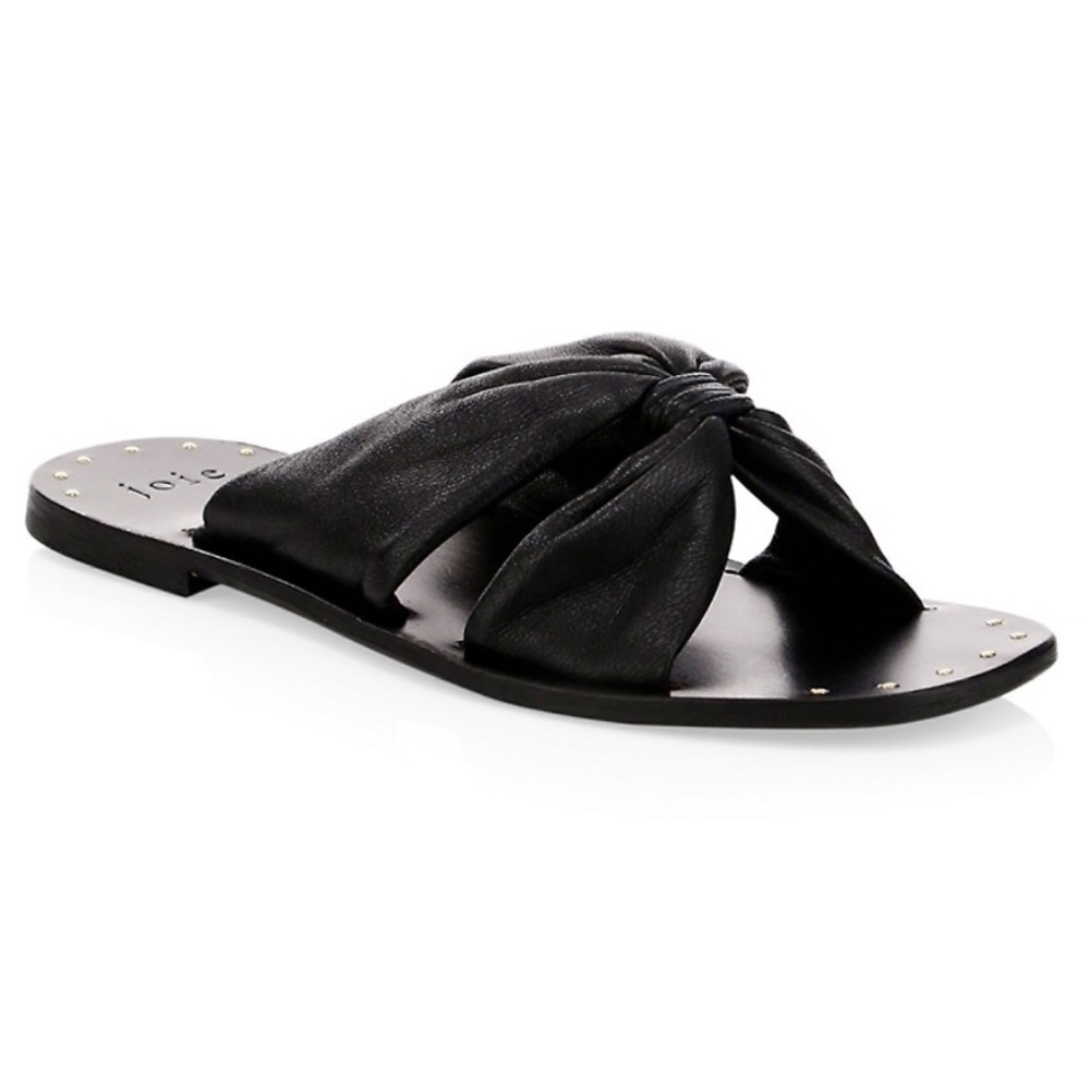 Joie Knotted and Studded Leather Slides Black 39